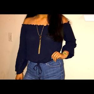 Off-The-Shoulder Navy Top